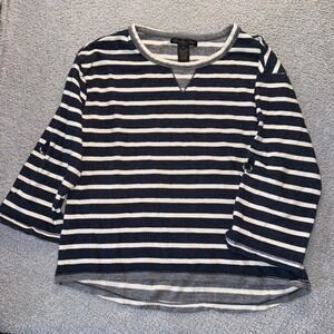 Preswick & Moore Women's Striped Cotton Boat Neck 3/4 Sleeve Top PM